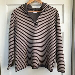Hot Cotton Striped Long Sleeve Hooded Sweatshirt Large V-neck Soft Skater Grunge